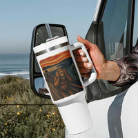 Funny Bigfoot And Alien Tumbler With Handle Parody The Scream Art Meme Gift