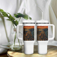 Funny Bigfoot And Alien Tumbler With Handle Parody The Scream Art Meme Gift