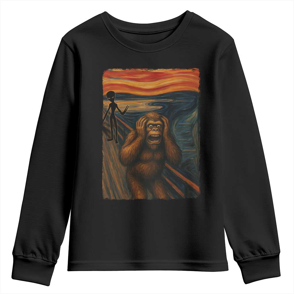 Funny Bigfoot And Alien Youth Sweatshirt Parody The Scream Art Meme Gift - Wonder Print Shop