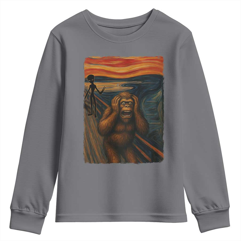 Funny Bigfoot And Alien Youth Sweatshirt Parody The Scream Art Meme Gift - Wonder Print Shop