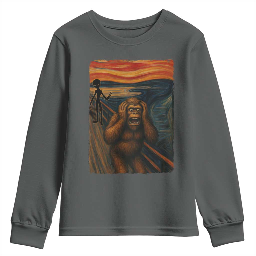 Funny Bigfoot And Alien Youth Sweatshirt Parody The Scream Art Meme Gift - Wonder Print Shop