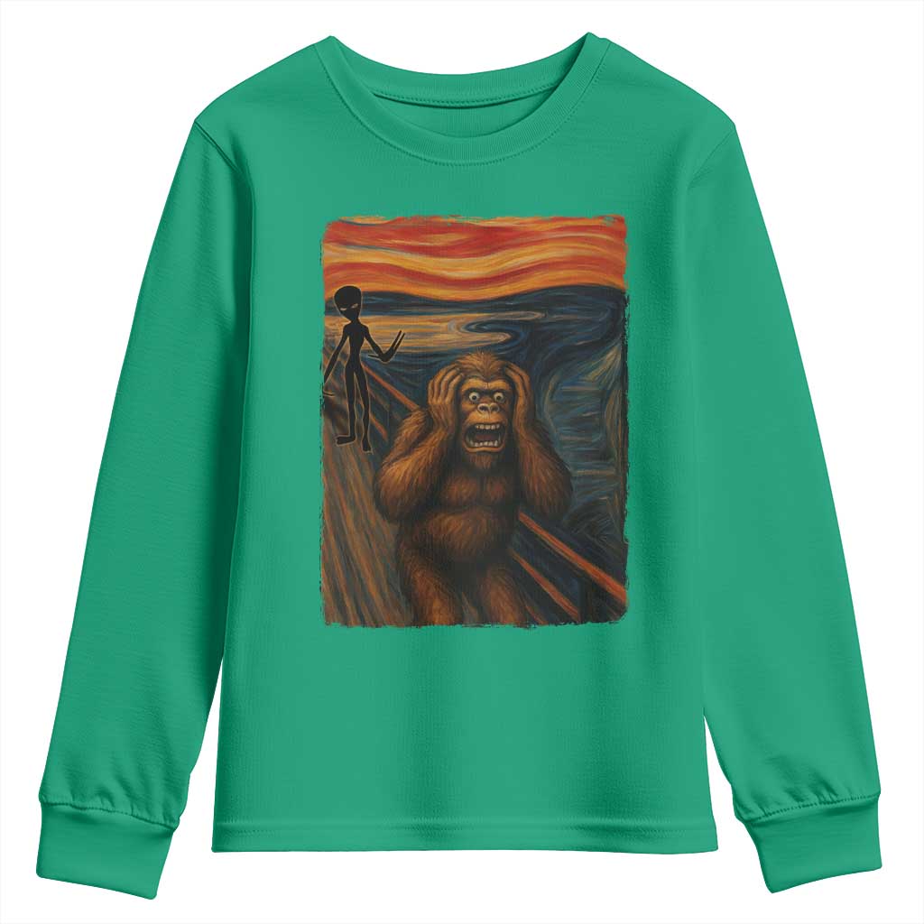 Funny Bigfoot And Alien Youth Sweatshirt Parody The Scream Art Meme Gift - Wonder Print Shop