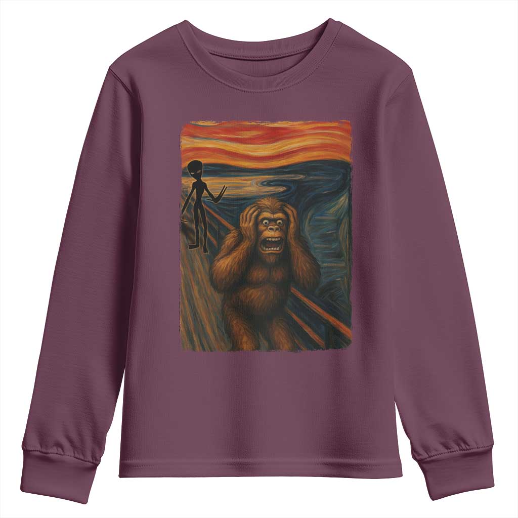 Funny Bigfoot And Alien Youth Sweatshirt Parody The Scream Art Meme Gift - Wonder Print Shop