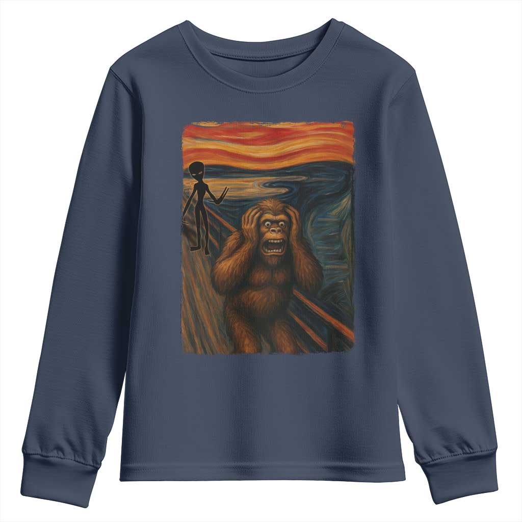 Funny Bigfoot And Alien Youth Sweatshirt Parody The Scream Art Meme Gift - Wonder Print Shop