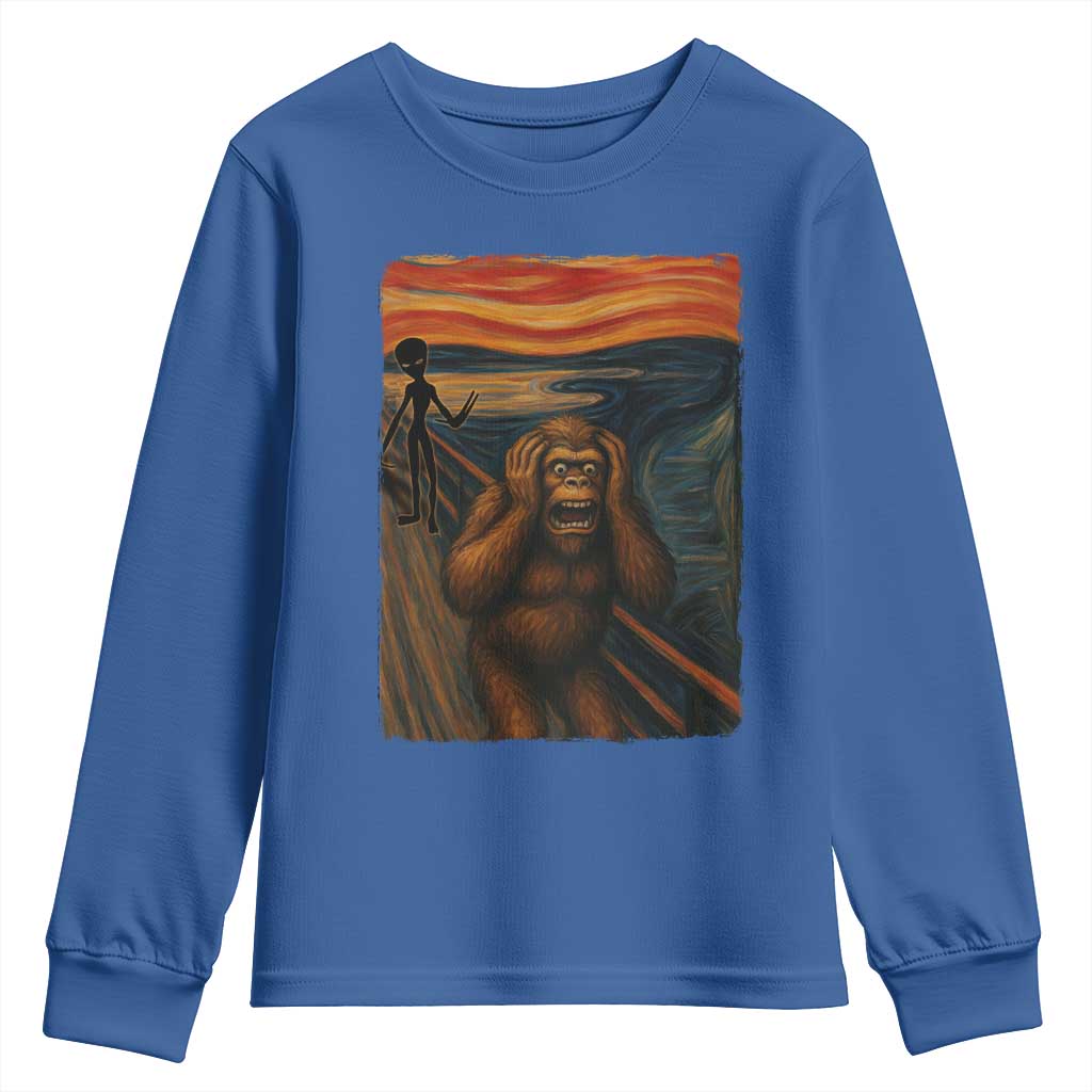 Funny Bigfoot And Alien Youth Sweatshirt Parody The Scream Art Meme Gift - Wonder Print Shop