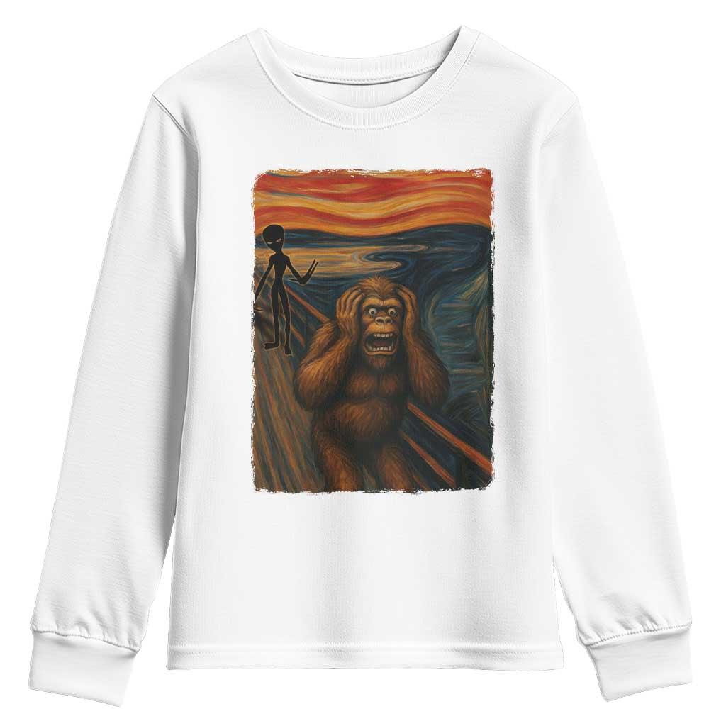 Funny Bigfoot And Alien Youth Sweatshirt Parody The Scream Art Meme Gift - Wonder Print Shop