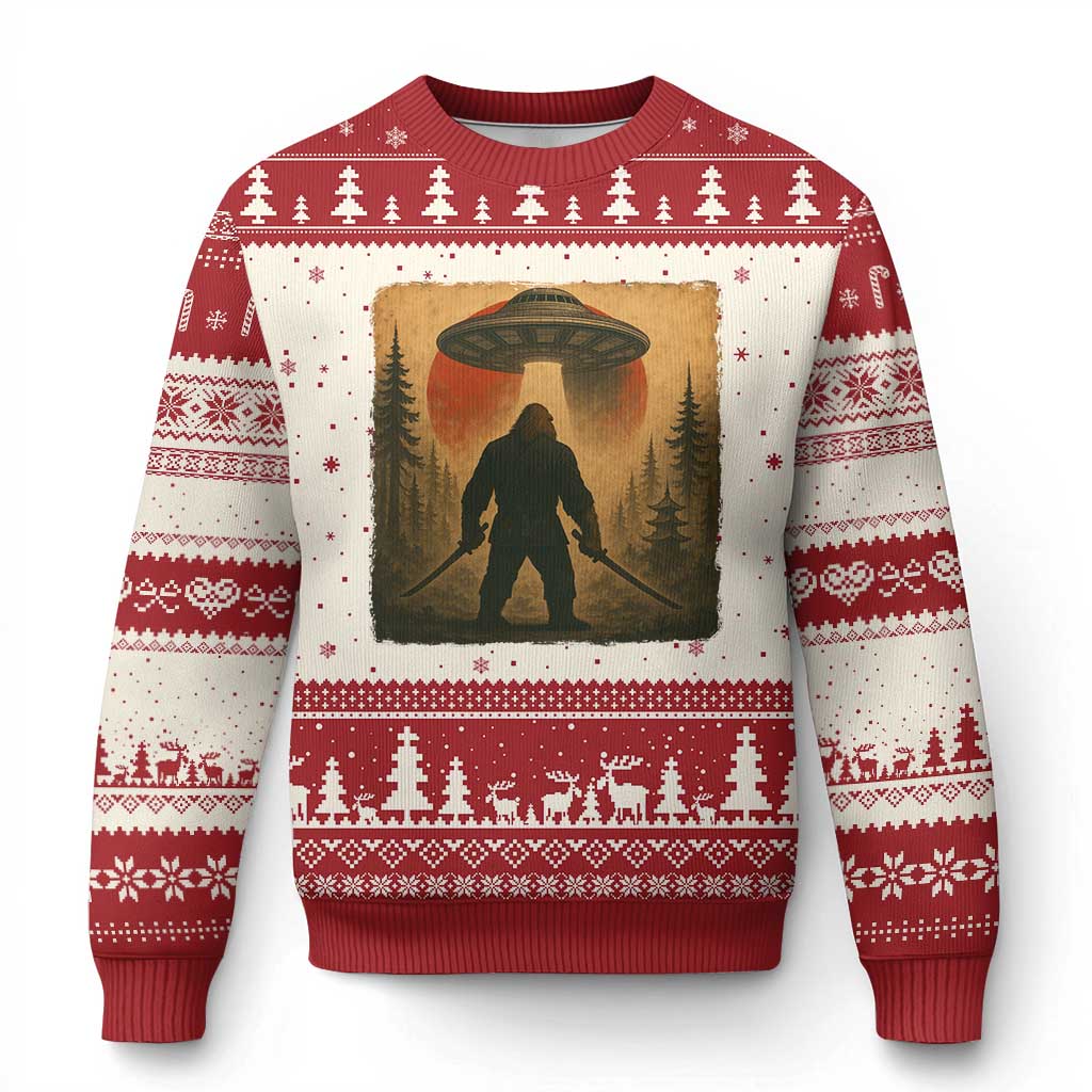 Samurai Bigfoot Ugly Christmas Sweater Japanese Vintage Ukiyoe Style - Wonder Print Shop