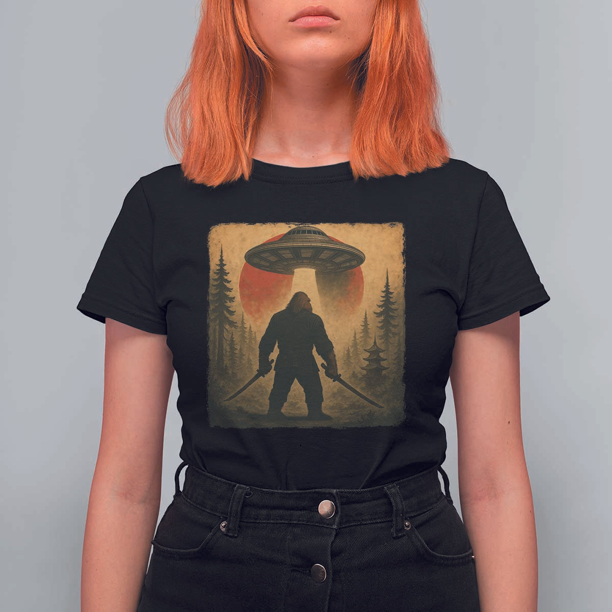 Samurai Bigfoot T Shirt For Women Japanese Vintage Ukiyoe Style - Wonder Print Shop