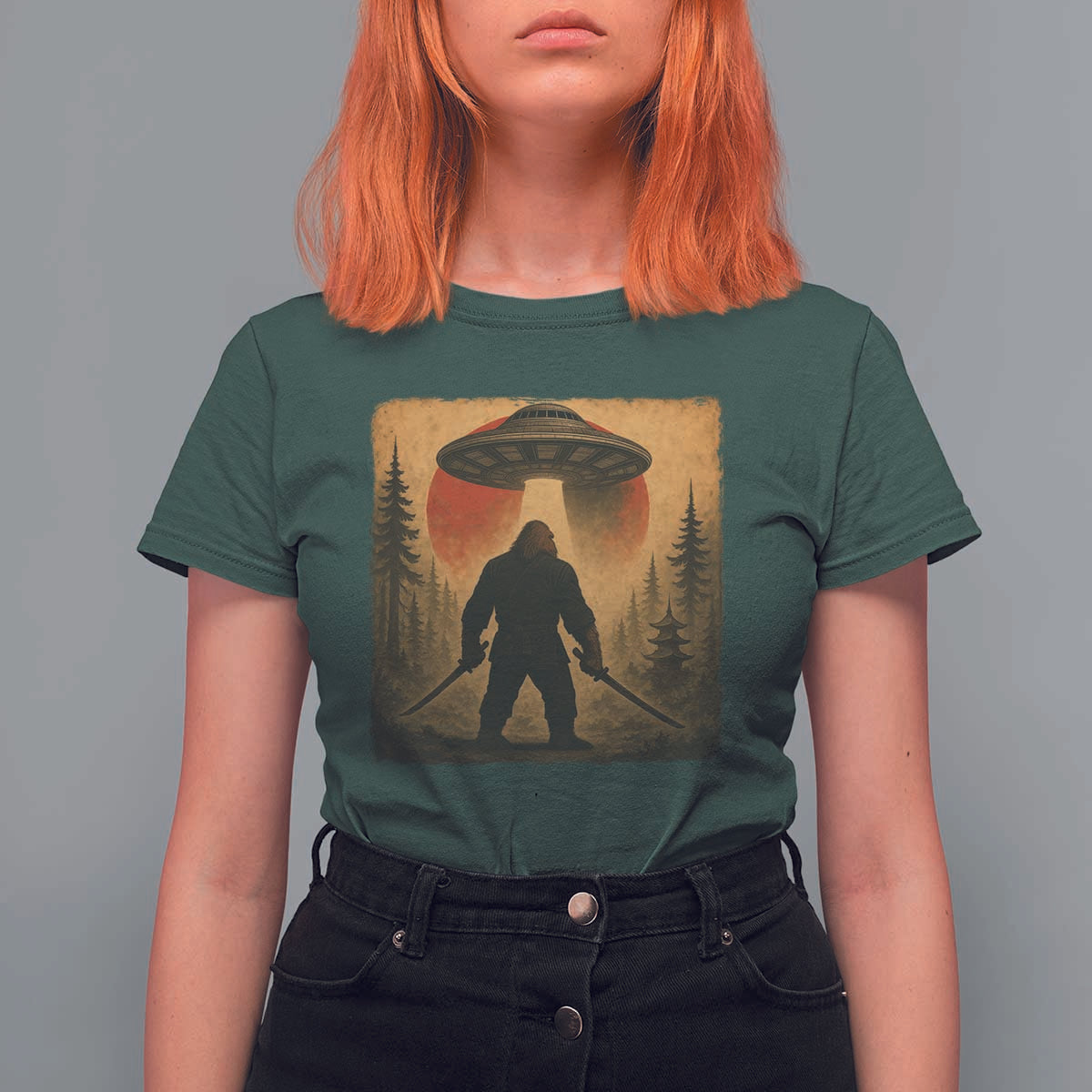 Samurai Bigfoot T Shirt For Women Japanese Vintage Ukiyoe Style - Wonder Print Shop