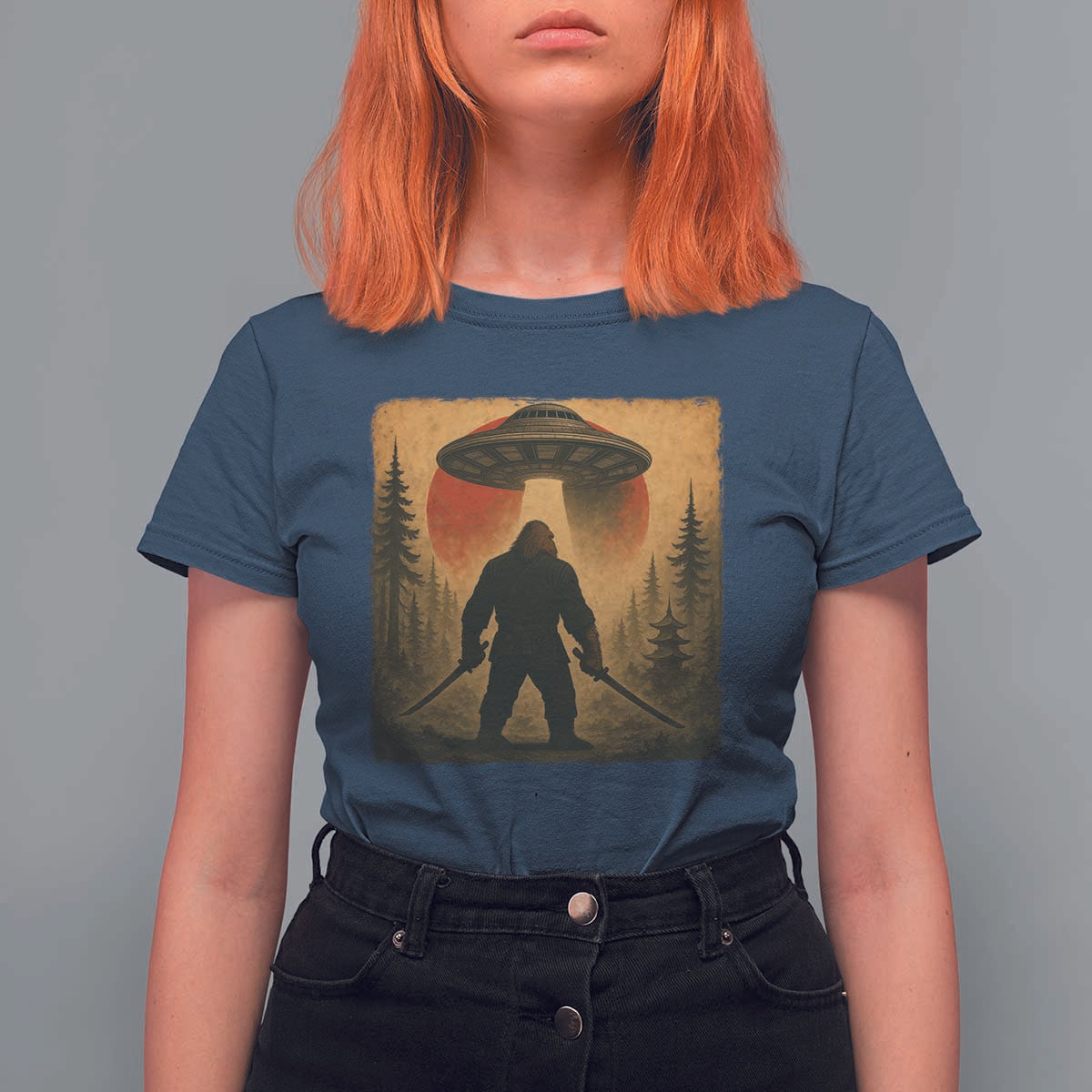 Samurai Bigfoot T Shirt For Women Japanese Vintage Ukiyoe Style - Wonder Print Shop