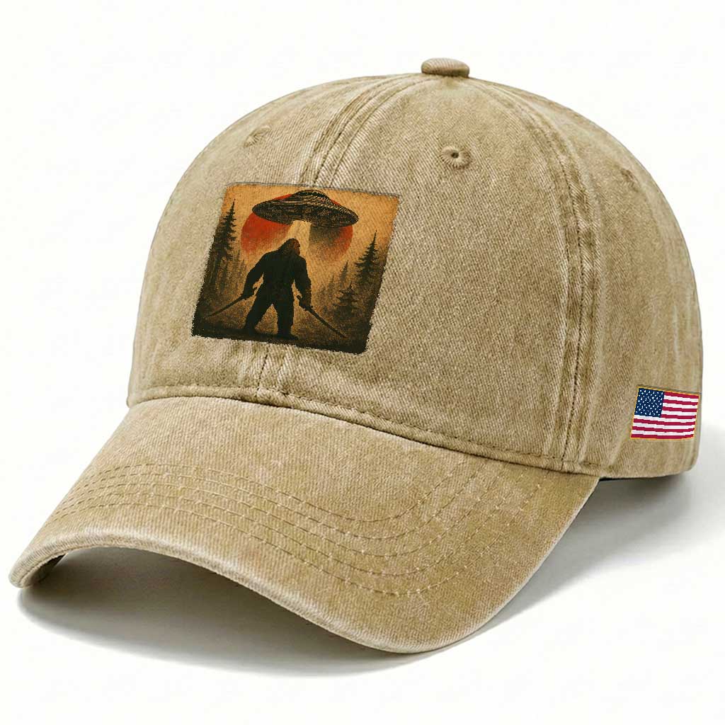 Samurai Bigfoot Washed Cotton Baseball Cap Japanese Vintage Ukiyoe Style