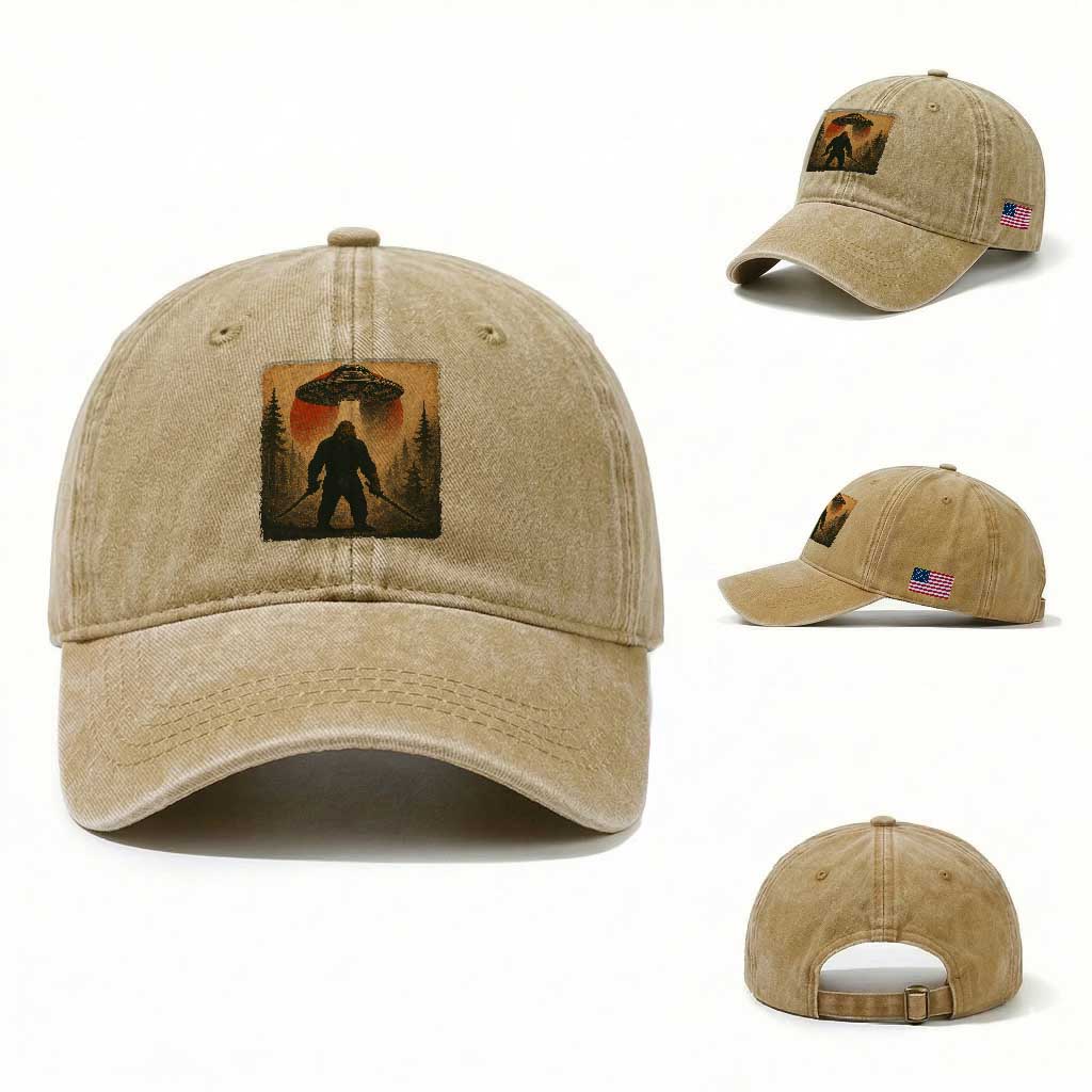Samurai Bigfoot Washed Cotton Baseball Cap Japanese Vintage Ukiyoe Style