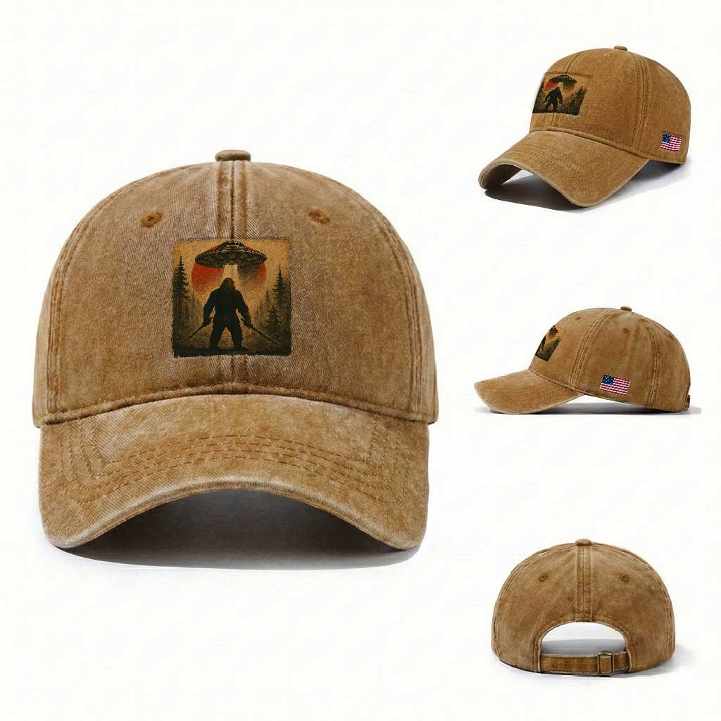 Samurai Bigfoot Washed Cotton Baseball Cap Japanese Vintage Ukiyoe Style