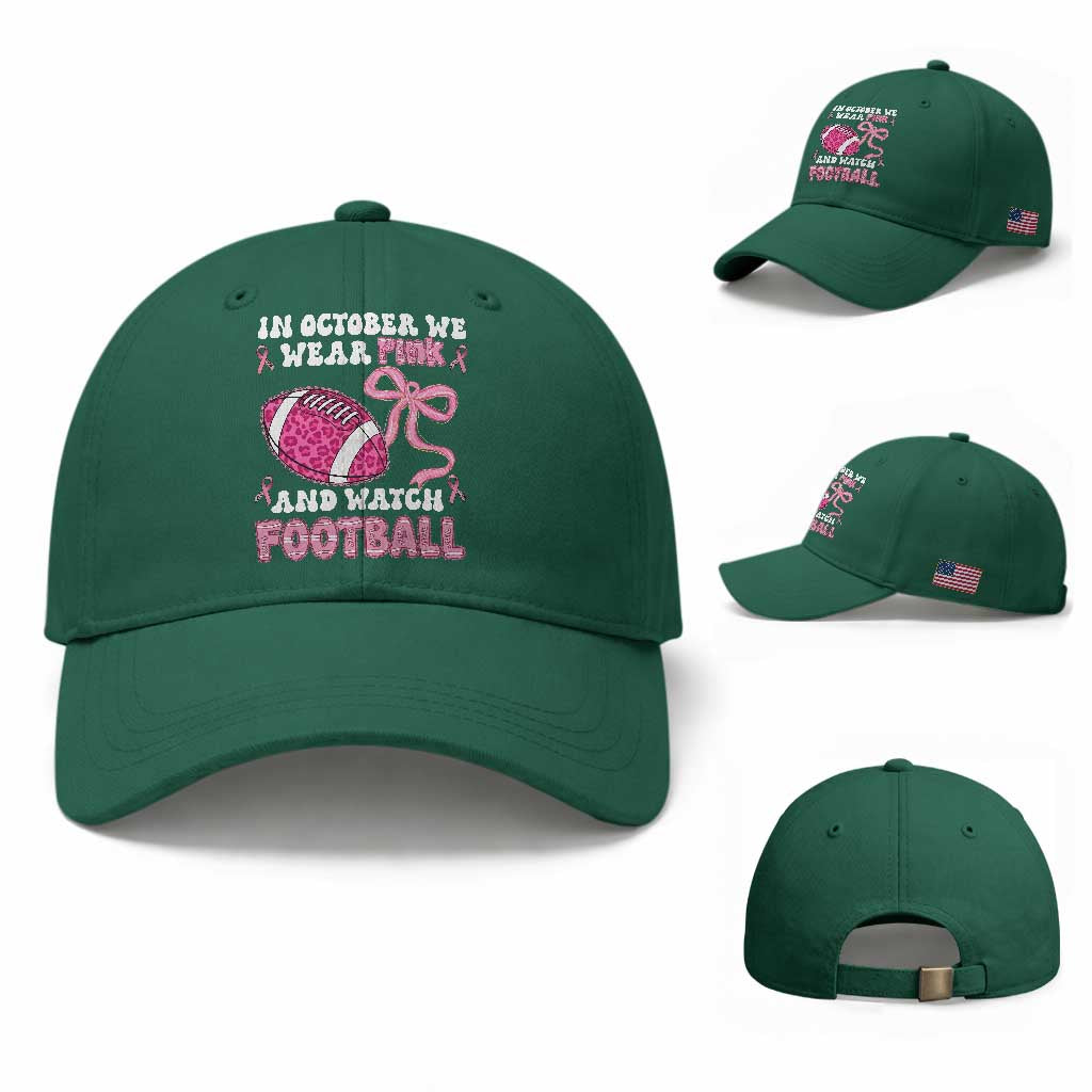 In October We Wear Pink And Watch Football Baseball Cap Breast Cancer Awareness Gift
