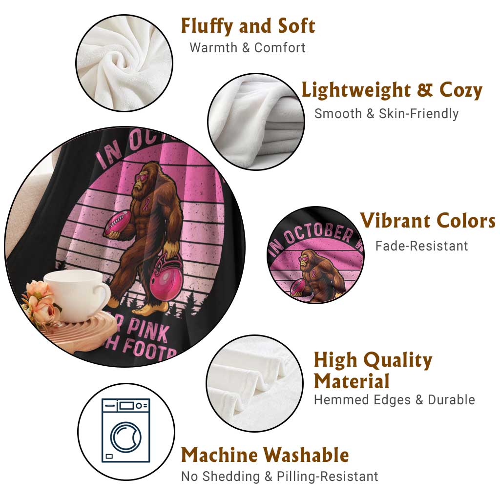 In October We Wear Pink Football Throw Blanket Support Breast Cancer Awareness - Wonder Print Shop