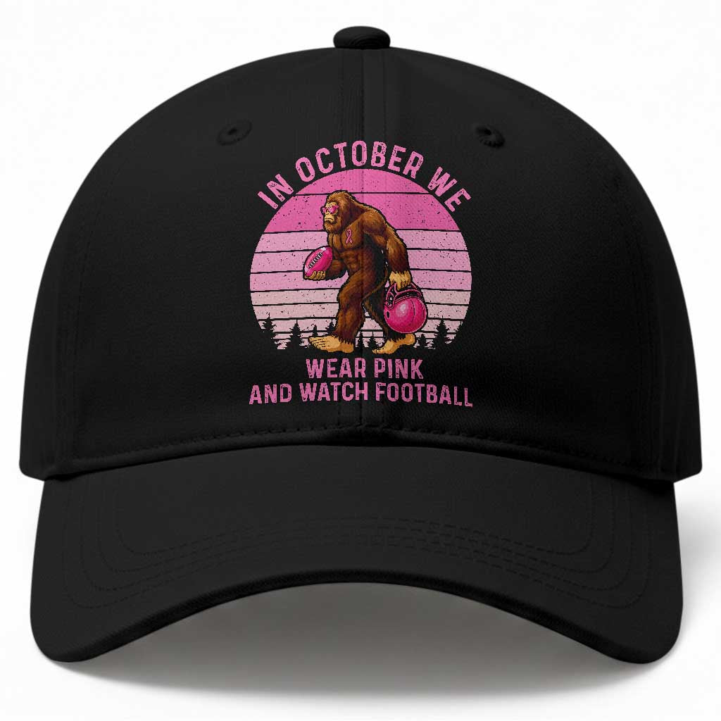 In October We Wear Pink Football Baseball Cap Support Breast Cancer Awareness