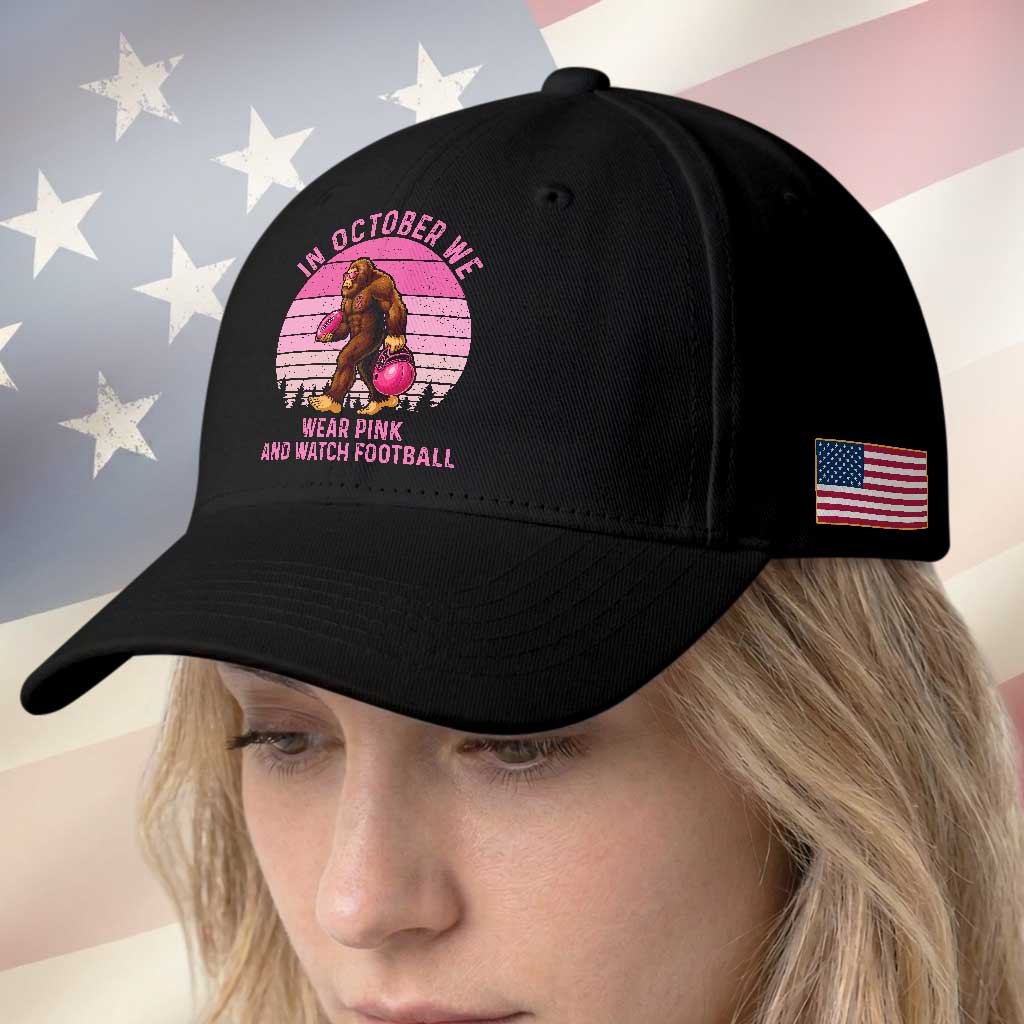 In October We Wear Pink Football Baseball Cap Support Breast Cancer Awareness