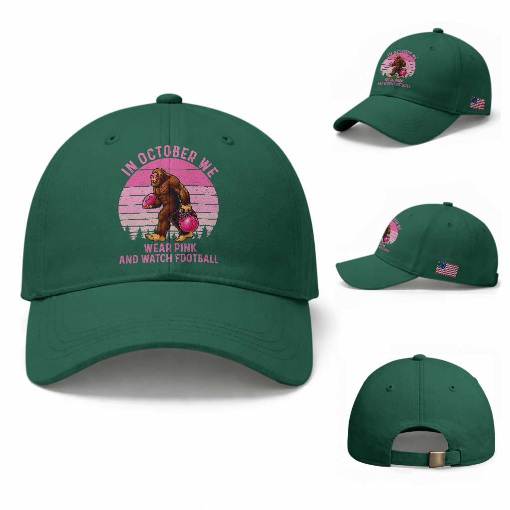In October We Wear Pink Football Baseball Cap Support Breast Cancer Awareness