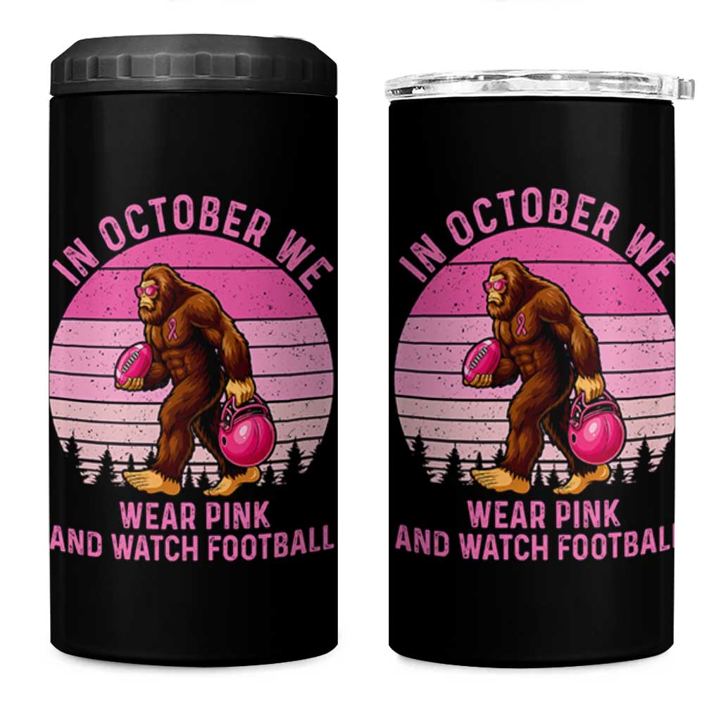 In October We Wear Pink Football 4 in 1 Can Cooler Tumbler Support Breast Cancer Awareness