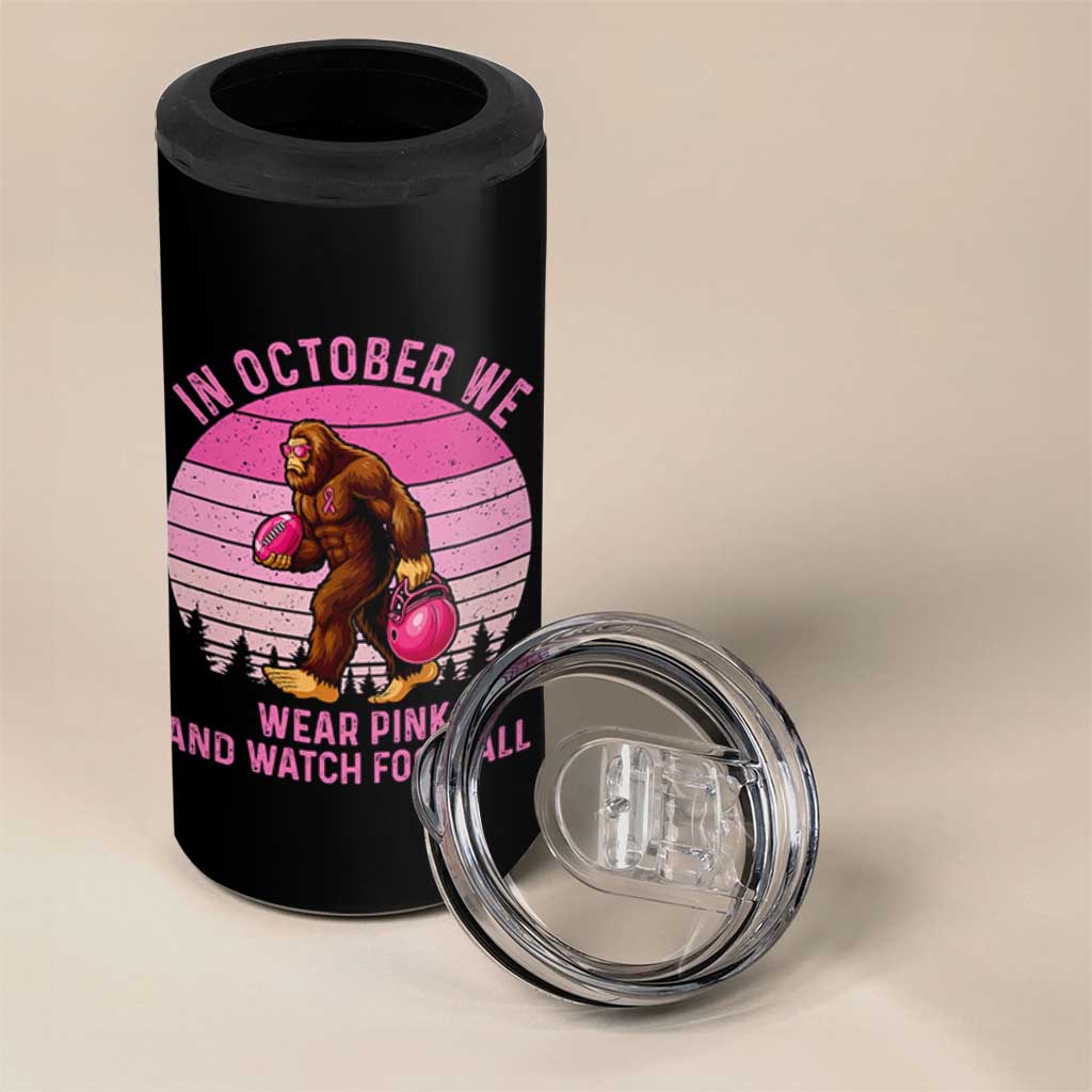 In October We Wear Pink Football 4 in 1 Can Cooler Tumbler Support Breast Cancer Awareness