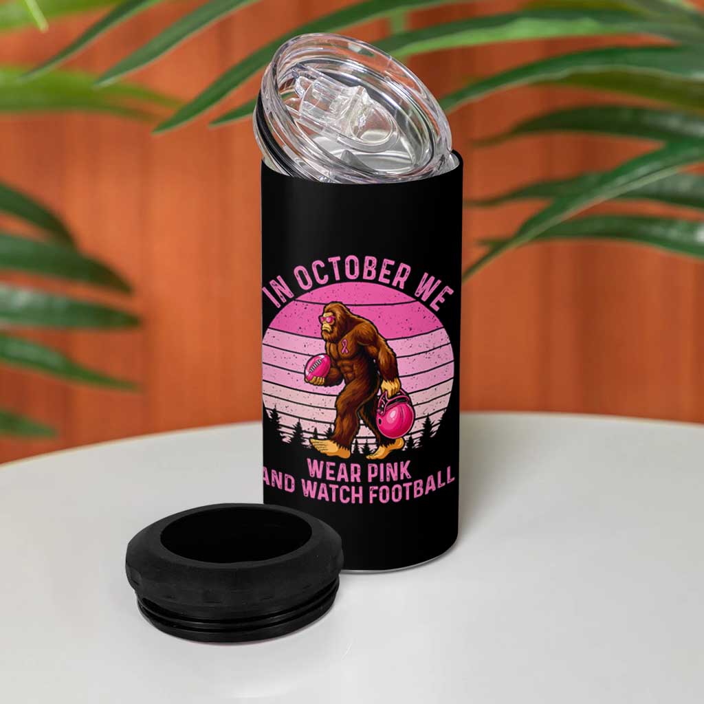 In October We Wear Pink Football 4 in 1 Can Cooler Tumbler Support Breast Cancer Awareness