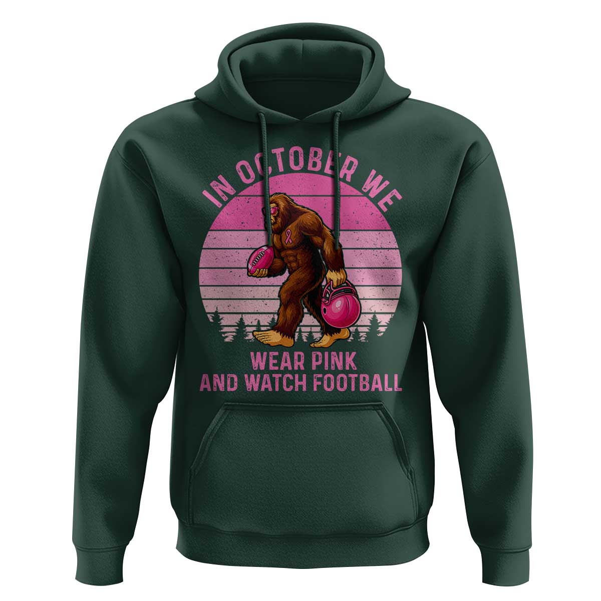 In October We Wear Pink Football Hoodie Support Breast Cancer Awareness - Wonder Print Shop