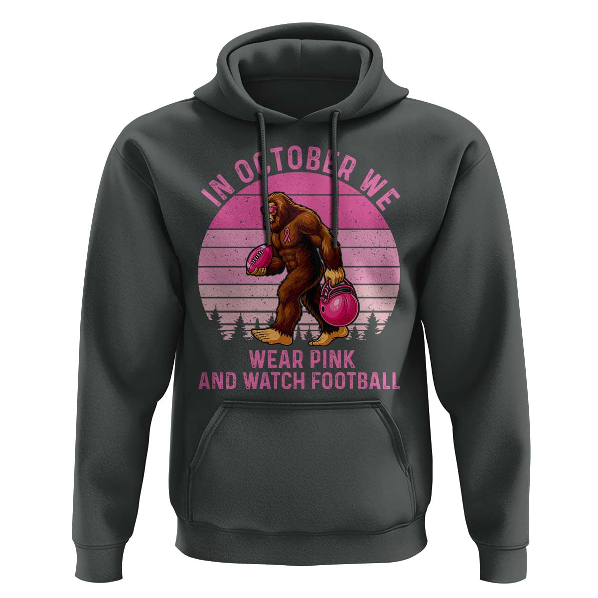 In October We Wear Pink Football Hoodie Support Breast Cancer Awareness - Wonder Print Shop