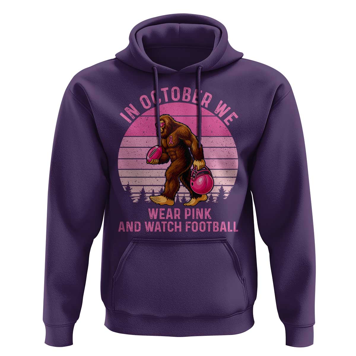In October We Wear Pink Football Hoodie Support Breast Cancer Awareness - Wonder Print Shop
