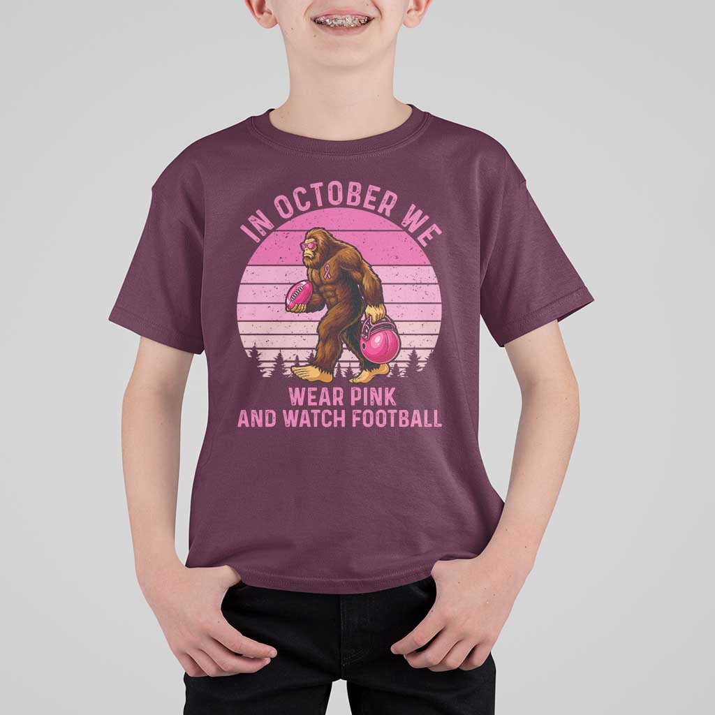 In October We Wear Pink Football T Shirt For Kid Support Breast Cancer Awareness - Wonder Print Shop