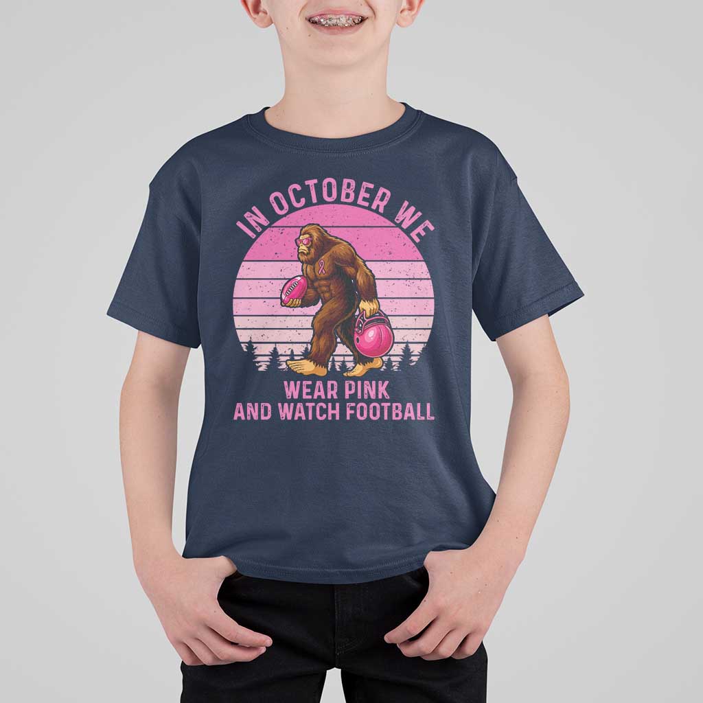 In October We Wear Pink Football T Shirt For Kid Support Breast Cancer Awareness - Wonder Print Shop