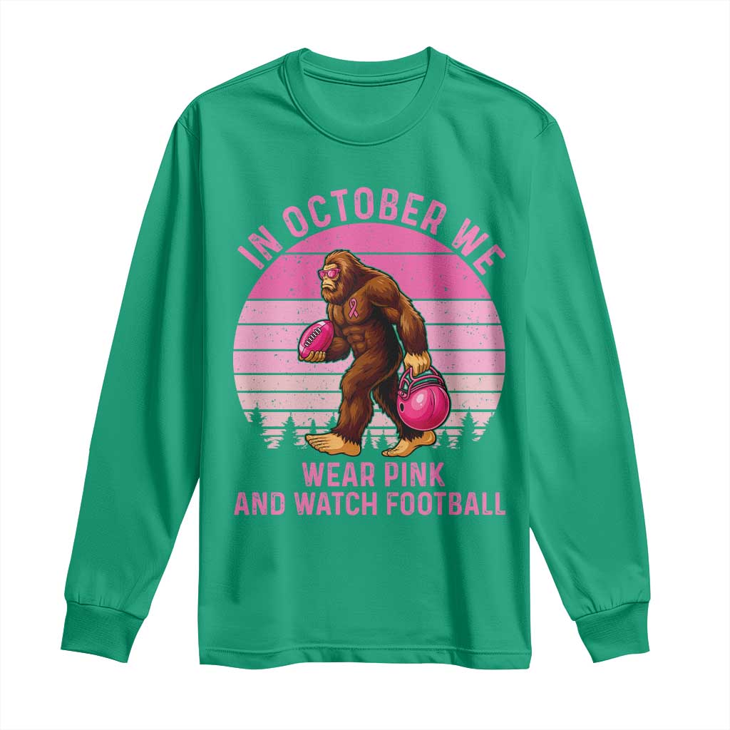 In October We Wear Pink Football Long Sleeve Shirt Support Breast Cancer Awareness - Wonder Print Shop