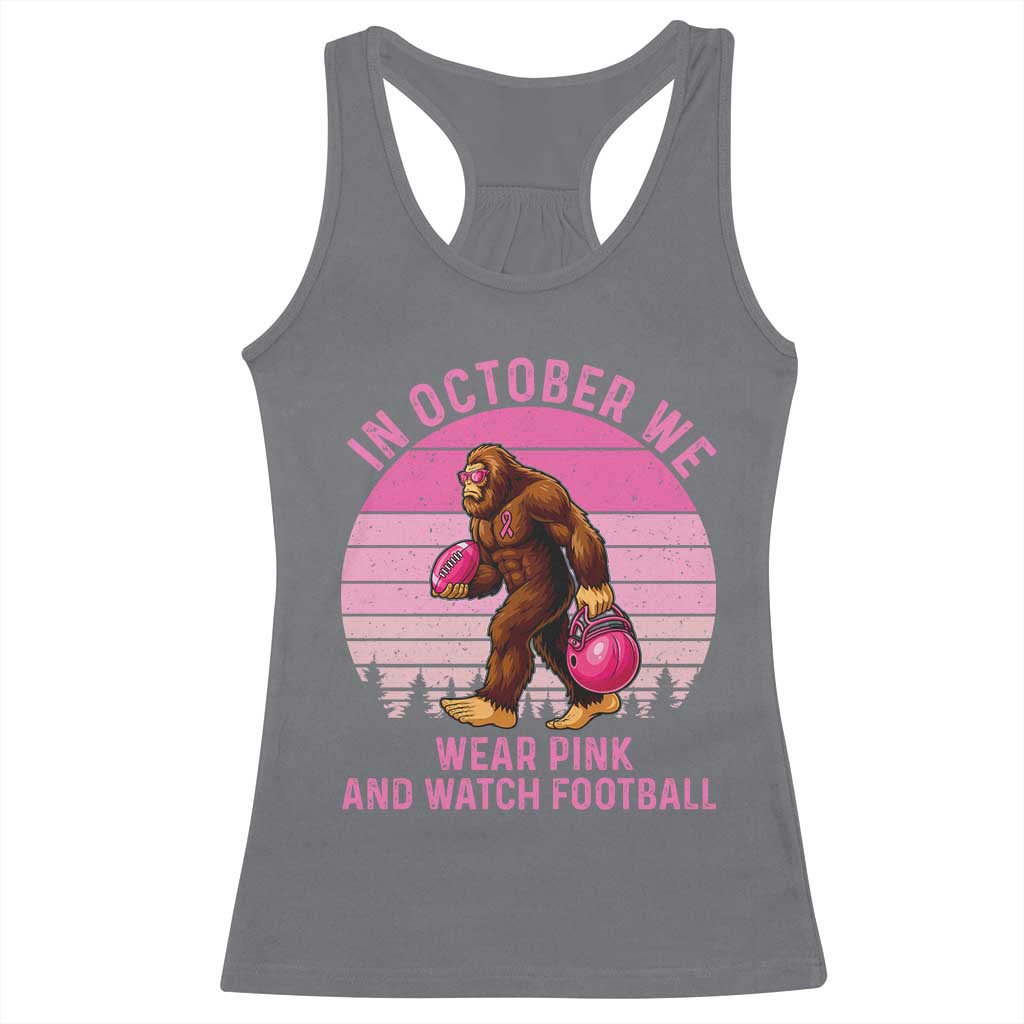 In October We Wear Pink Football Racerback Tank Top Support Breast Cancer Awareness - Wonder Print Shop