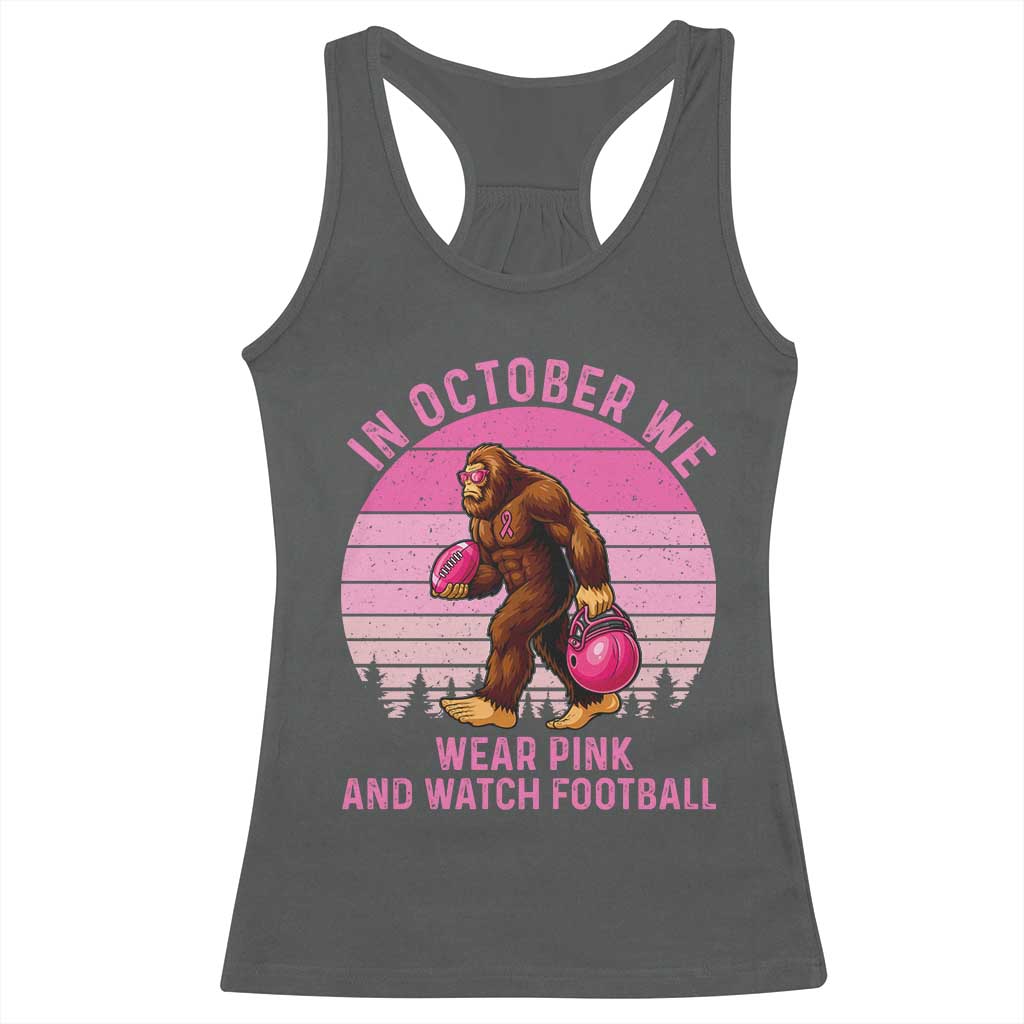 In October We Wear Pink Football Racerback Tank Top Support Breast Cancer Awareness - Wonder Print Shop