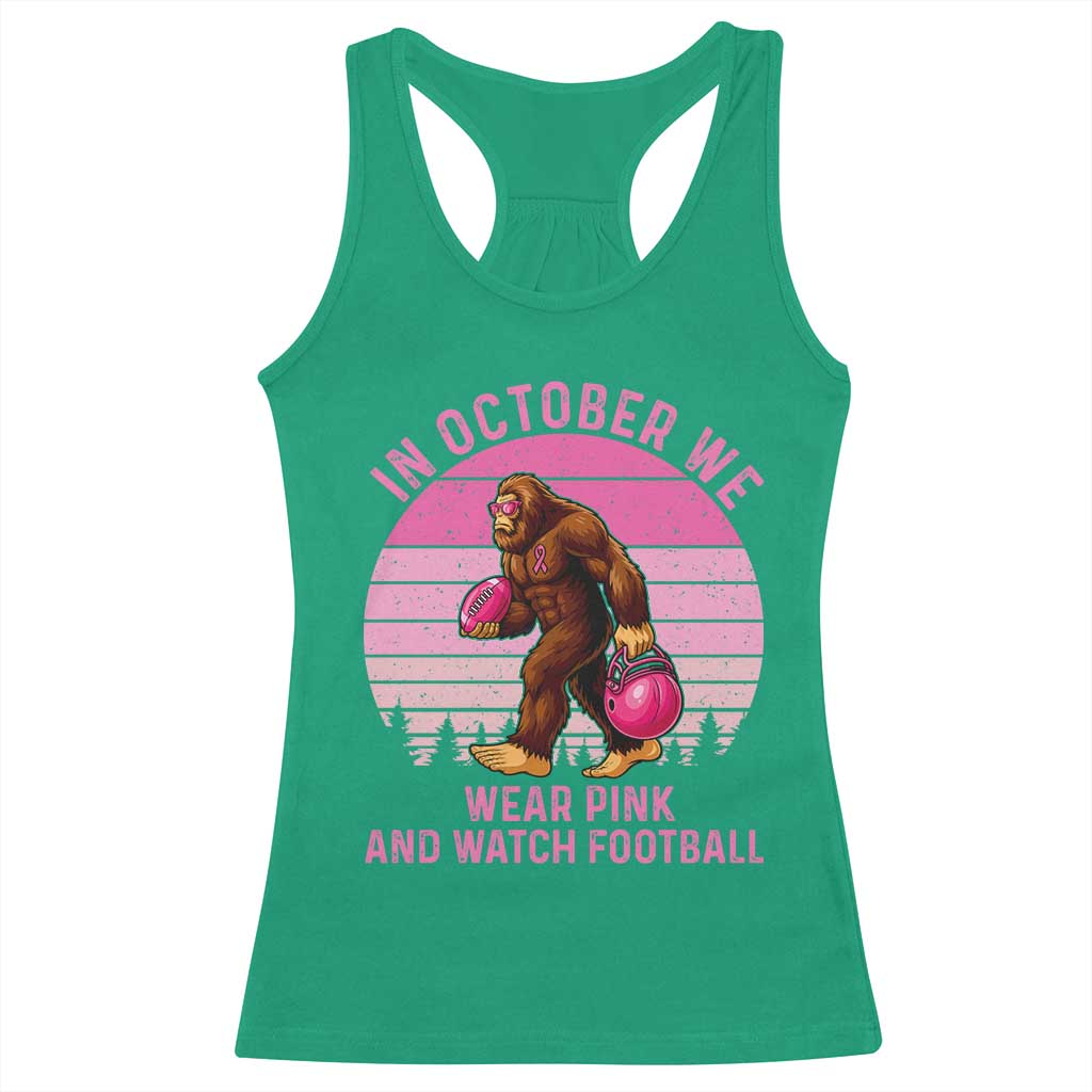 In October We Wear Pink Football Racerback Tank Top Support Breast Cancer Awareness - Wonder Print Shop