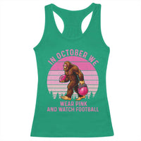 In October We Wear Pink Football Racerback Tank Top Support Breast Cancer Awareness - Wonder Print Shop