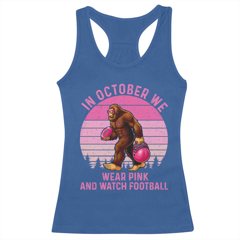 In October We Wear Pink Football Racerback Tank Top Support Breast Cancer Awareness - Wonder Print Shop