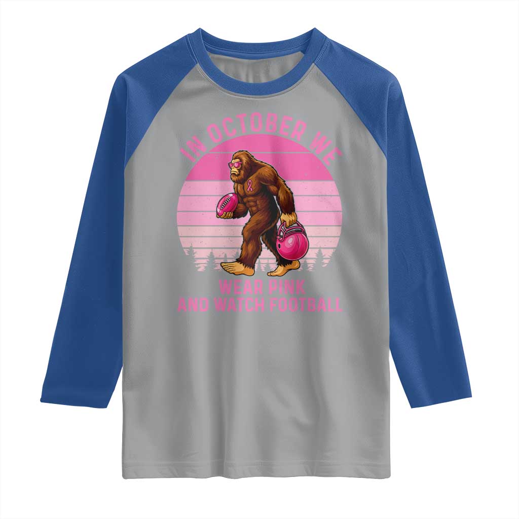 In October We Wear Pink Football Raglan Shirt Support Breast Cancer Awareness - Wonder Print Shop