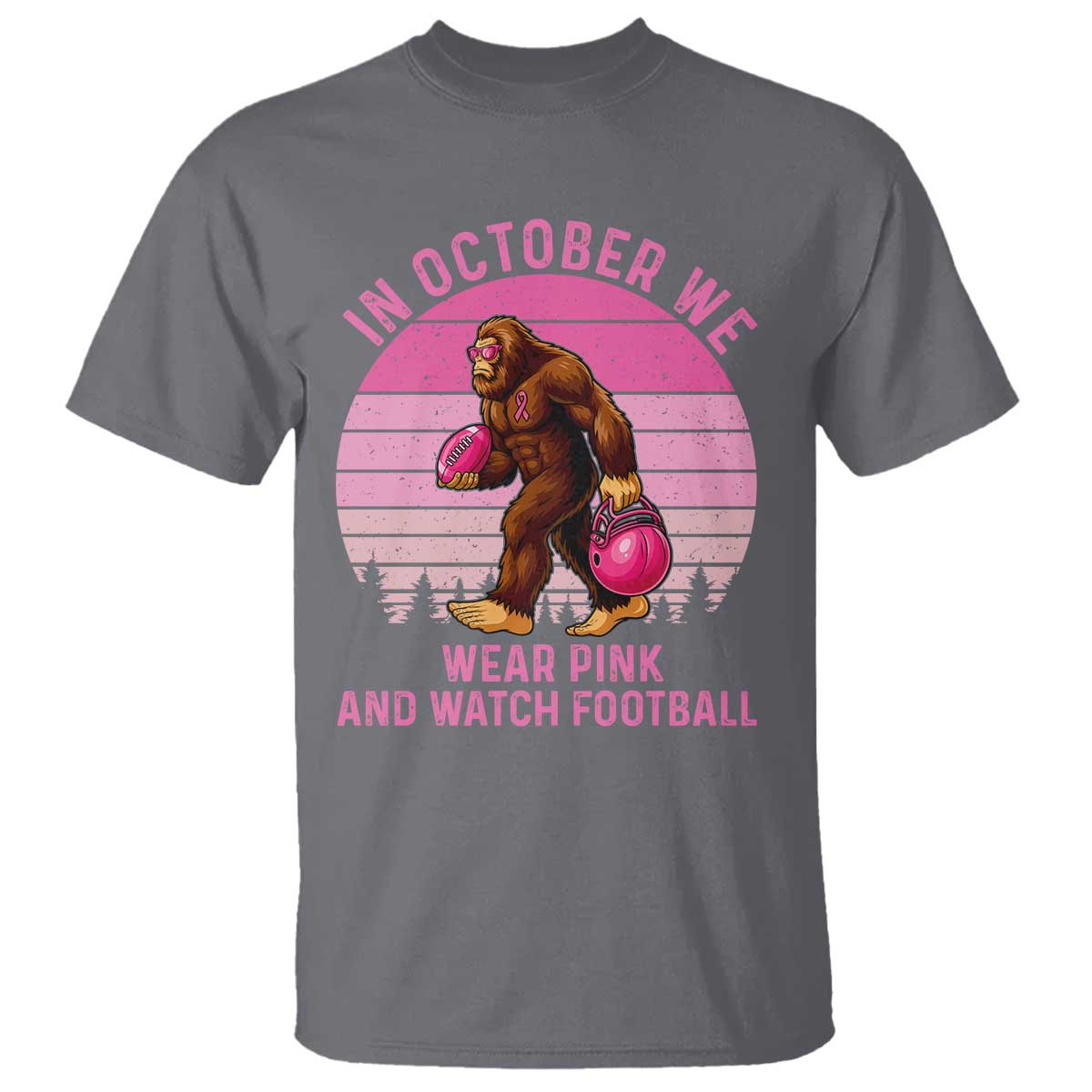 In October We Wear Pink Football T Shirt Support Breast Cancer Awareness - Wonder Print Shop