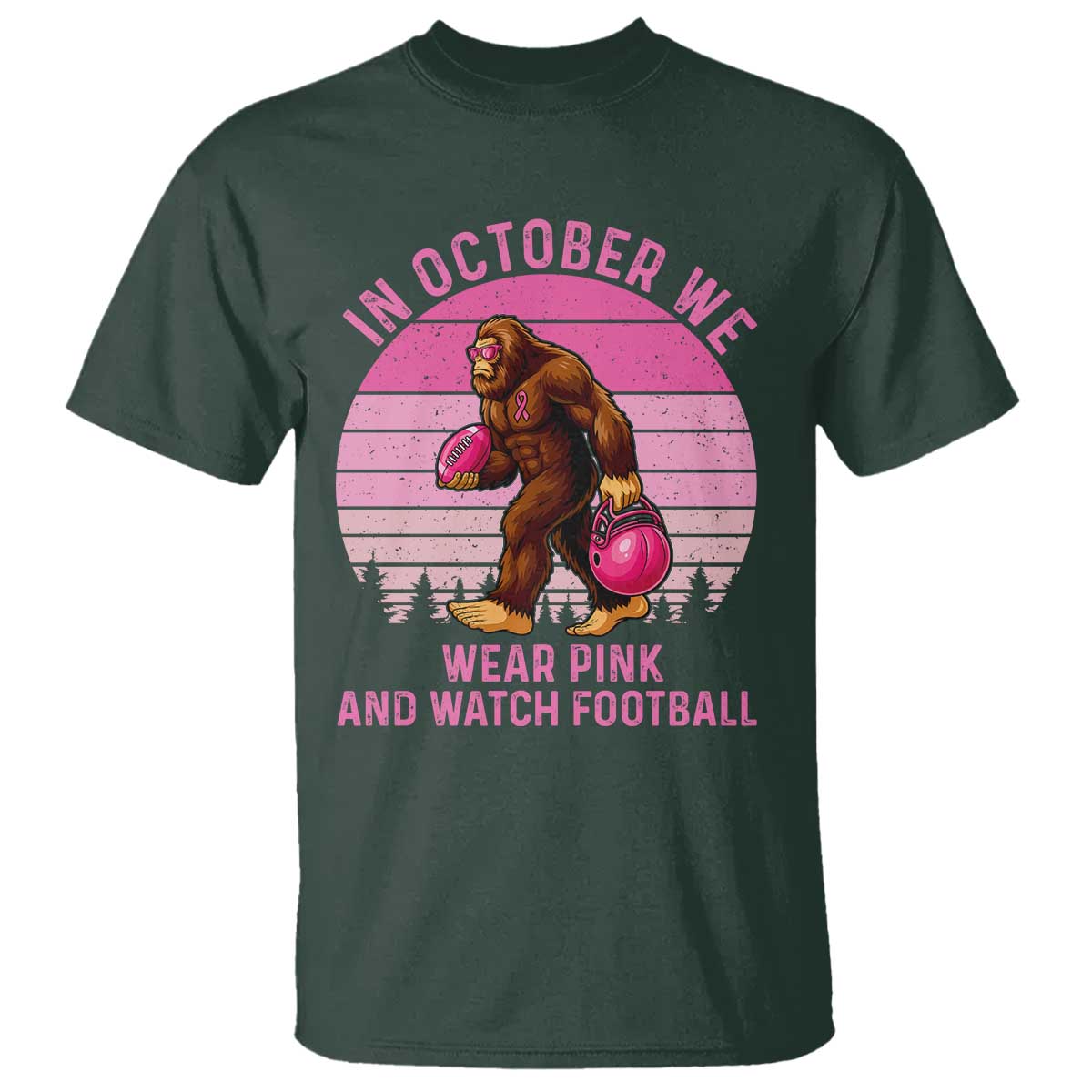 In October We Wear Pink Football T Shirt Support Breast Cancer Awareness - Wonder Print Shop