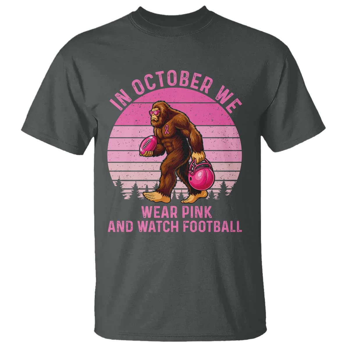 In October We Wear Pink Football T Shirt Support Breast Cancer Awareness - Wonder Print Shop