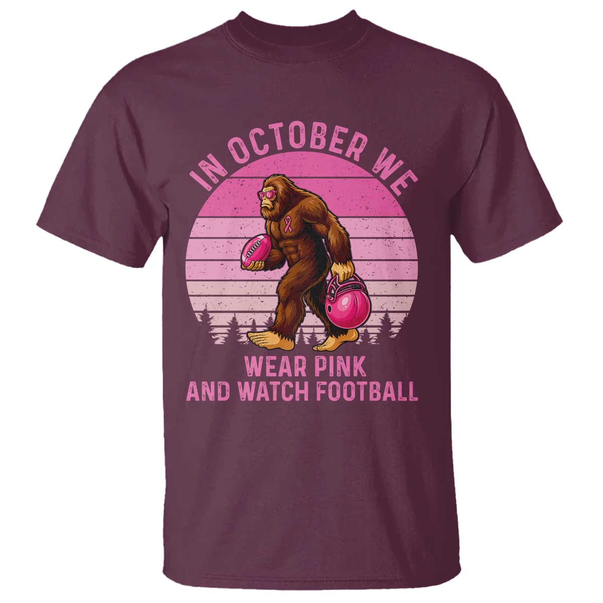 In October We Wear Pink Football T Shirt Support Breast Cancer Awareness - Wonder Print Shop