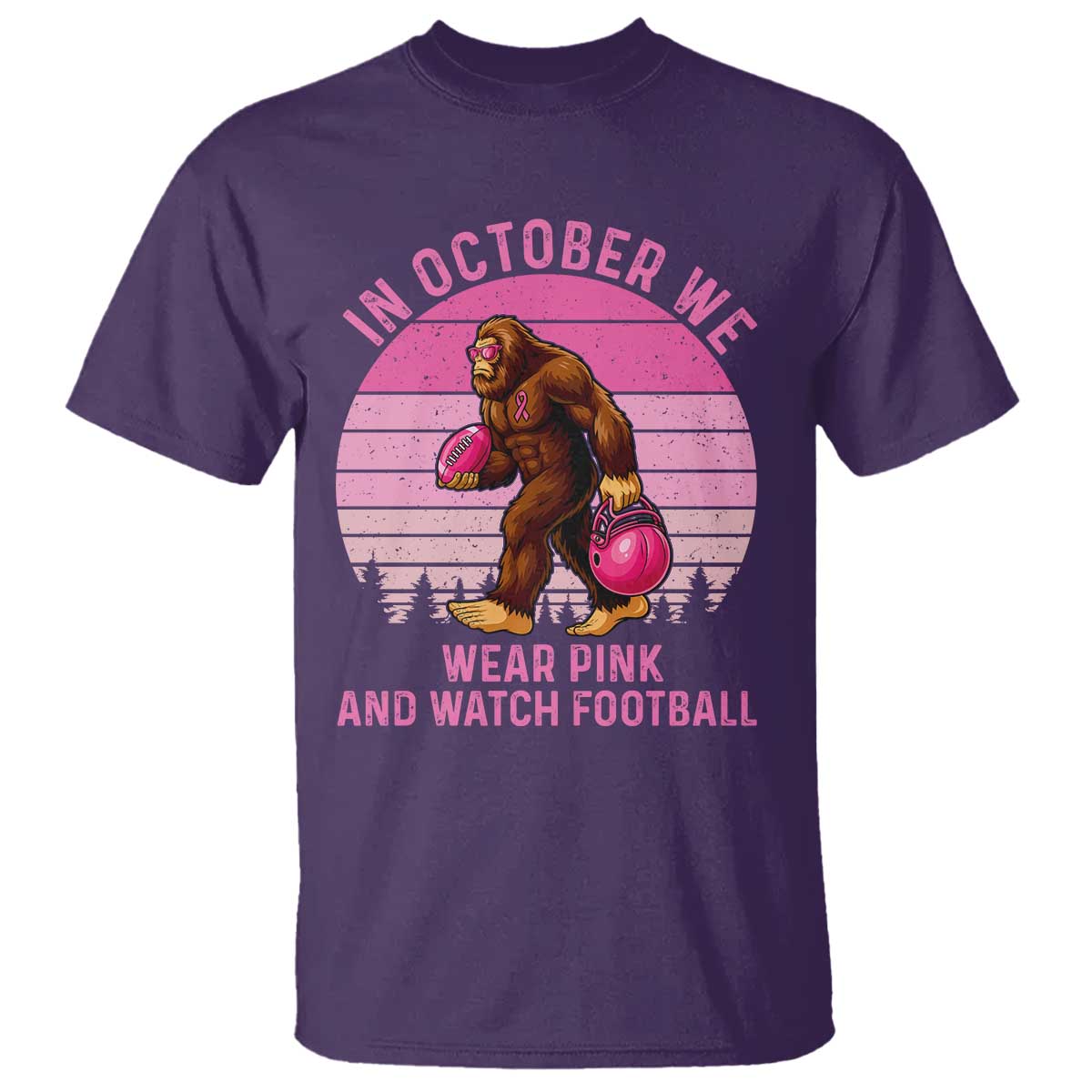 In October We Wear Pink Football T Shirt Support Breast Cancer Awareness - Wonder Print Shop