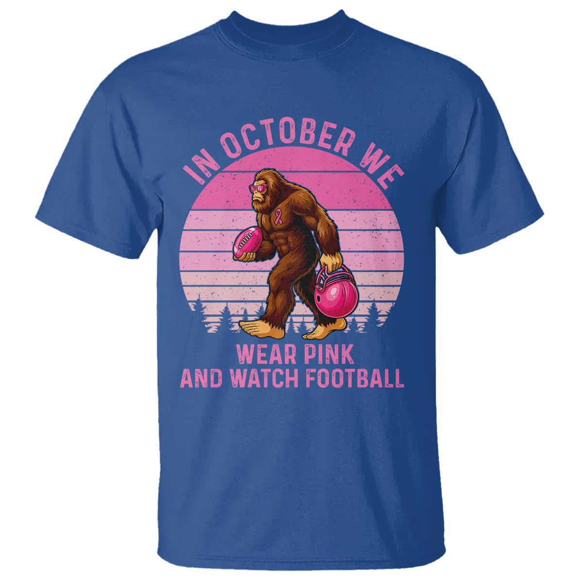 In October We Wear Pink Football T Shirt Support Breast Cancer Awareness - Wonder Print Shop
