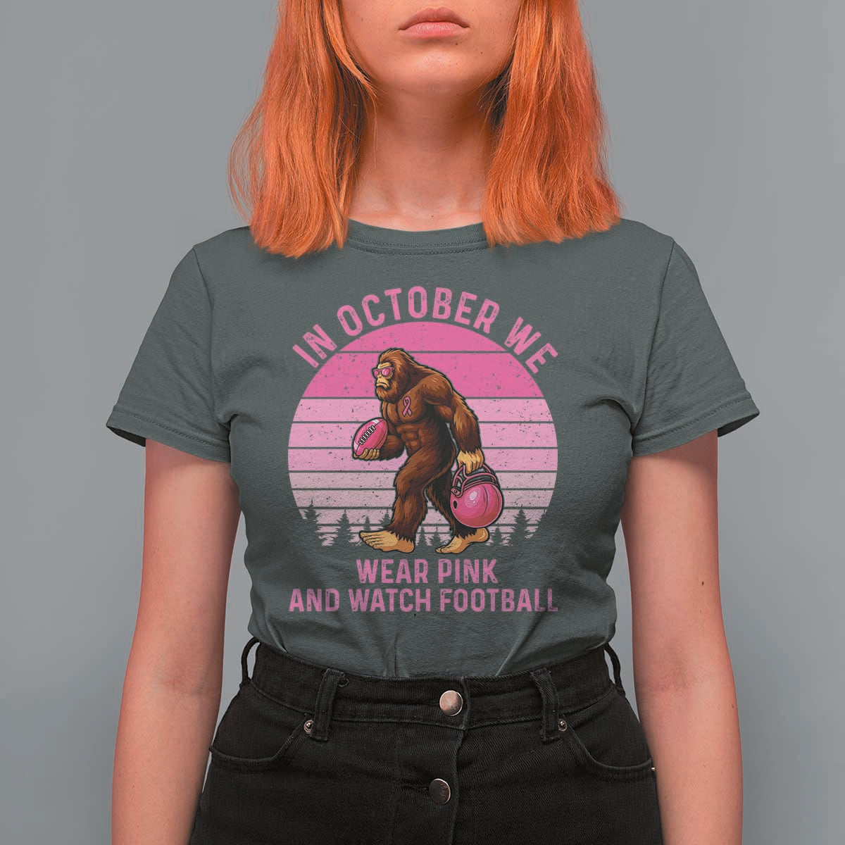 In October We Wear Pink Football T Shirt For Women Support Breast Cancer Awareness - Wonder Print Shop