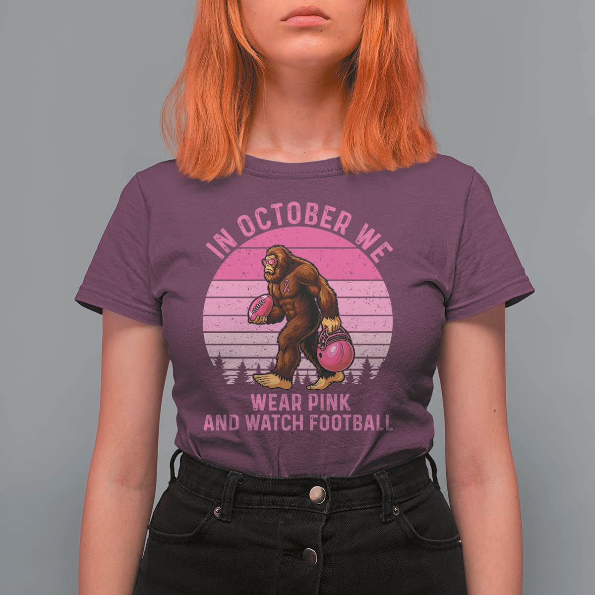In October We Wear Pink Football T Shirt For Women Support Breast Cancer Awareness - Wonder Print Shop