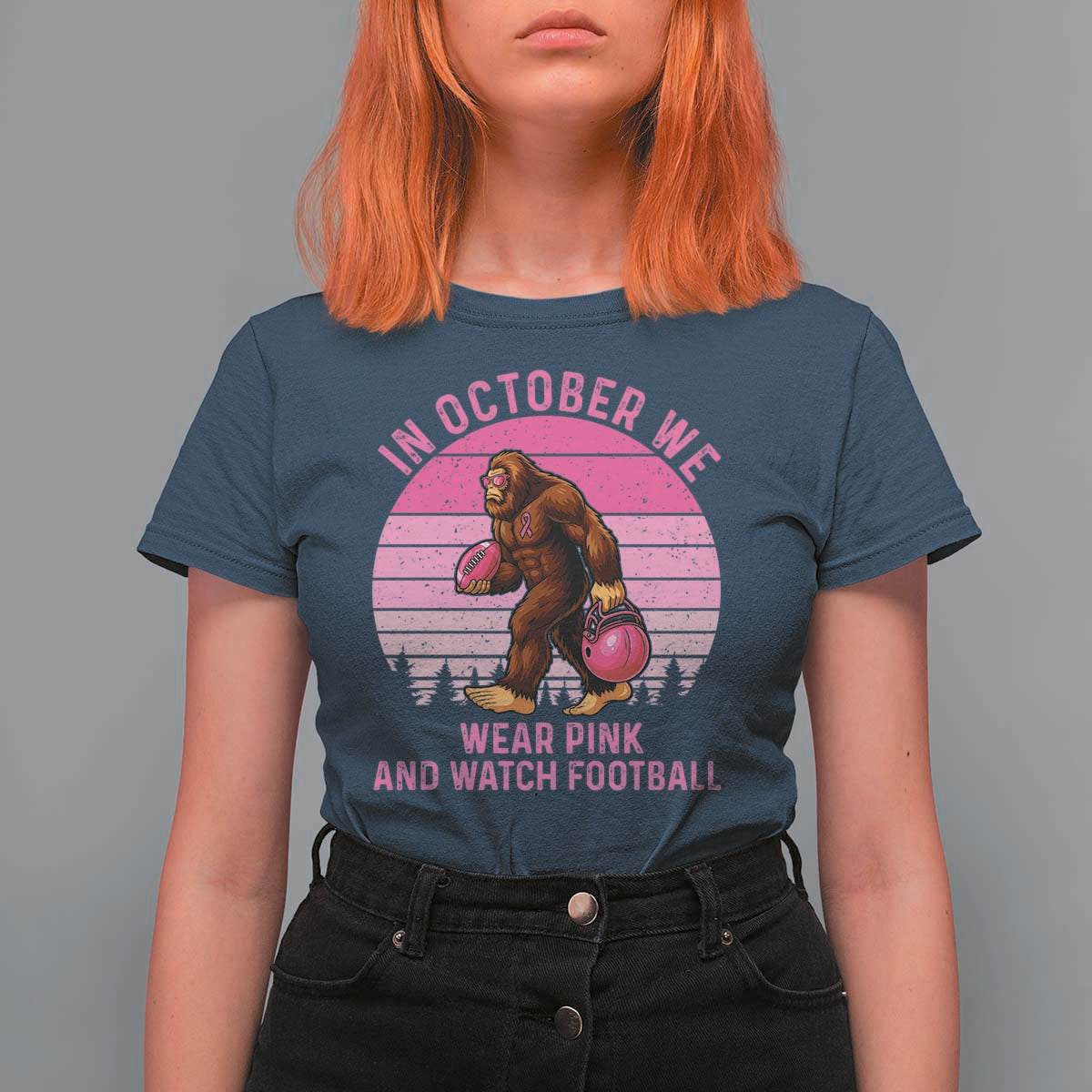 In October We Wear Pink Football T Shirt For Women Support Breast Cancer Awareness - Wonder Print Shop
