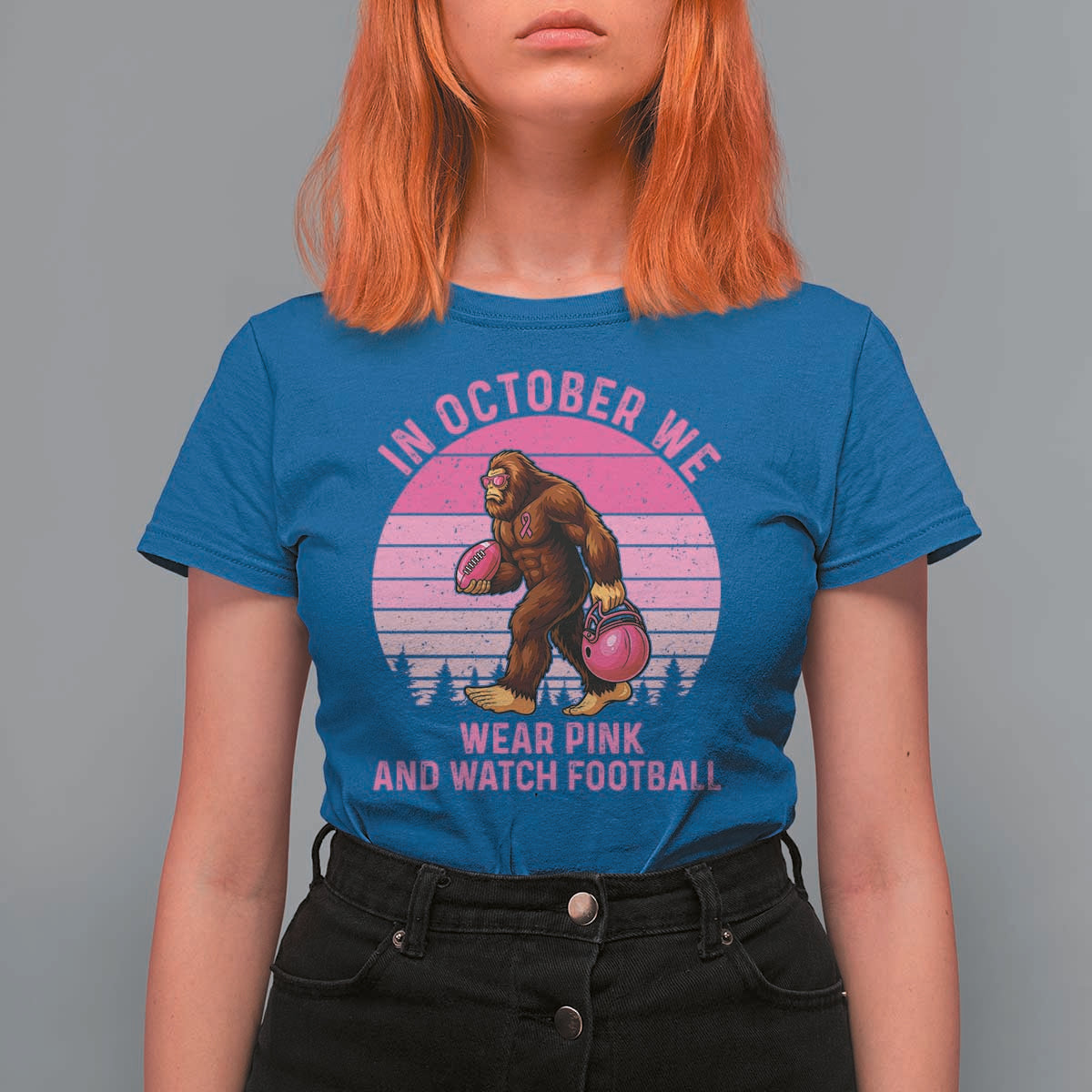 In October We Wear Pink Football T Shirt For Women Support Breast Cancer Awareness - Wonder Print Shop