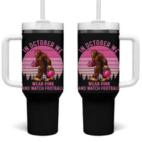 In October We Wear Pink Football Tumbler With Handle Support Breast Cancer Awareness