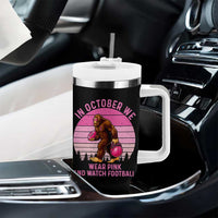 In October We Wear Pink Football Tumbler With Handle Support Breast Cancer Awareness