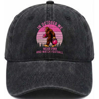 In October We Wear Pink Football Washed Cotton Baseball Cap Support Breast Cancer Awareness